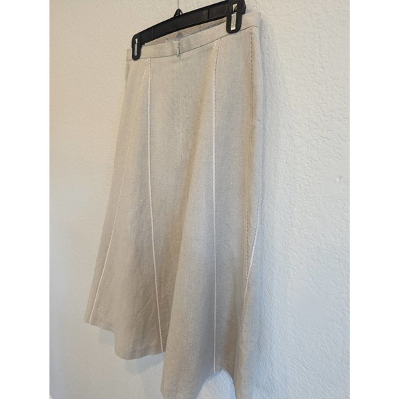 Harve Bernard Oatmeal Linen Aline Midi Skirt, Pink Stitching, Size 10P - Picture 1 of 5